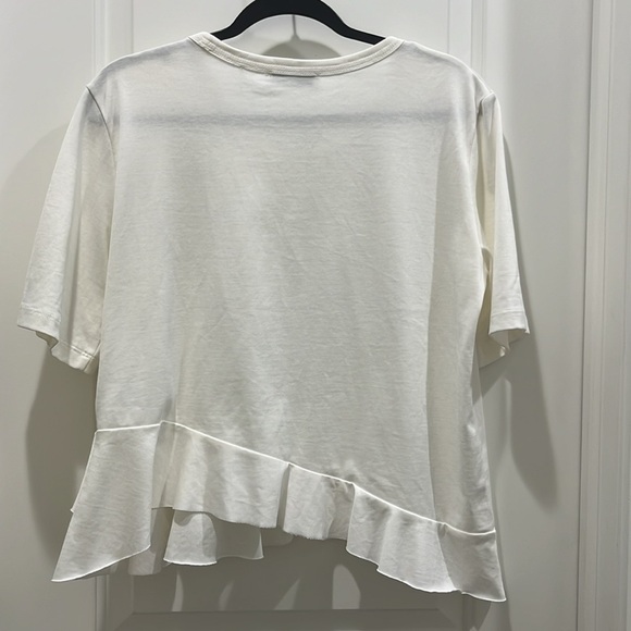 Sandro Asymmetric Ruffle Hem Short Sleeve T-Shirt White Sz 3 (M) - Picture 7 of 7
